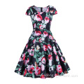 Knee-Length Colorful Printed Fabric Retro Dress